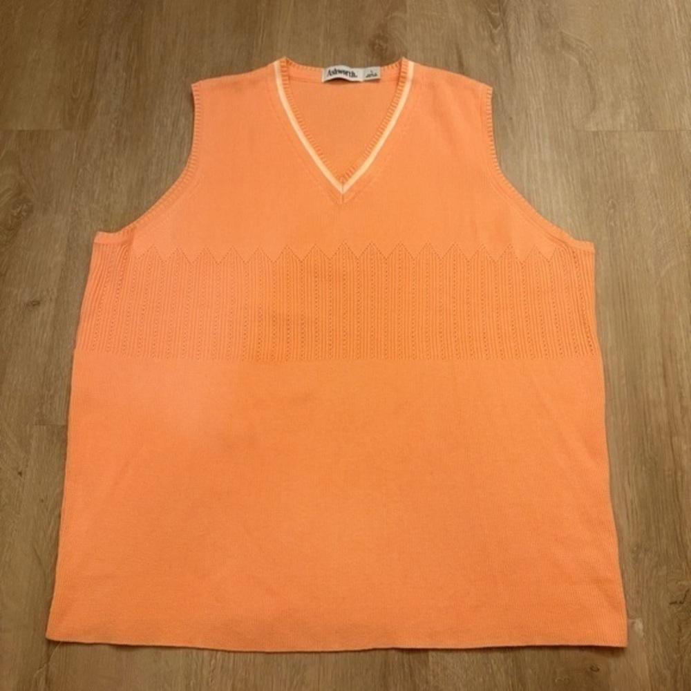 Ashworth Coral Orange V-Neck Golf Sweater Vest Women Size Large